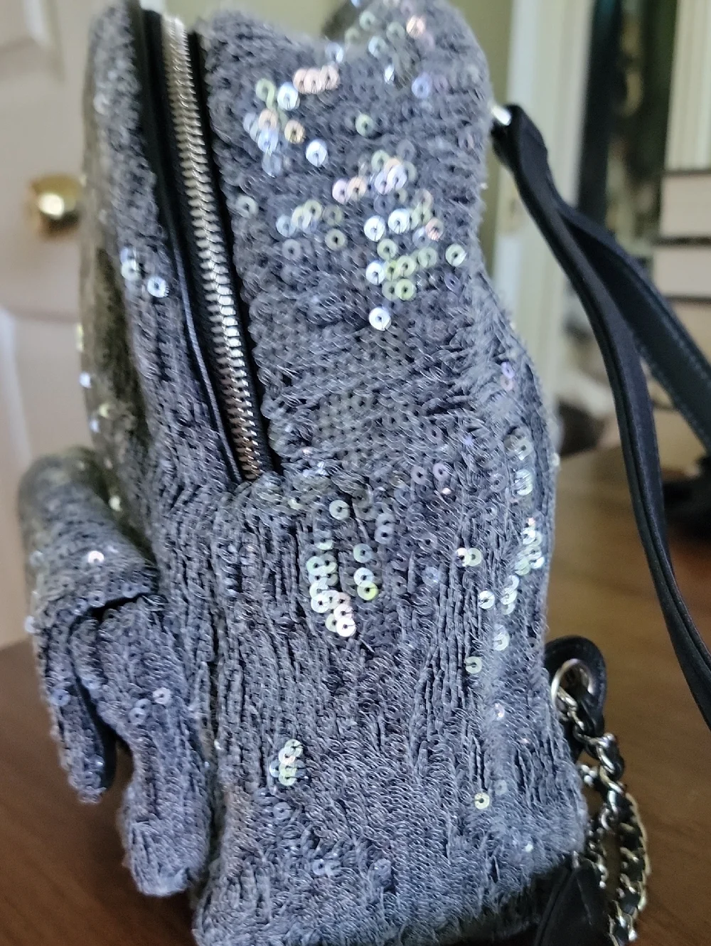 CHANEL Charcoal Sequin Waterfall Quilted Mini Backpack